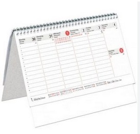 Tischkalender im A5-Format mit 6 Spalten und Wochenübersicht auf einer Seite.