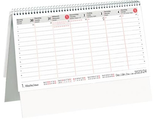 Tischkalender im A4-Format mit 7 Spalten für eine Woche pro Seite.